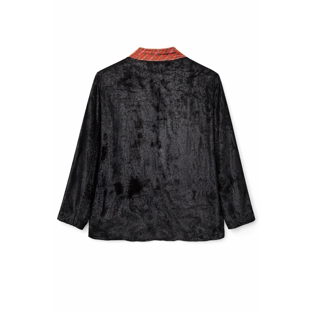 Women's Black Crushed Velvet Velour Embroidered Beaded Floral Boho Shacket Large - Picture 3 of 13